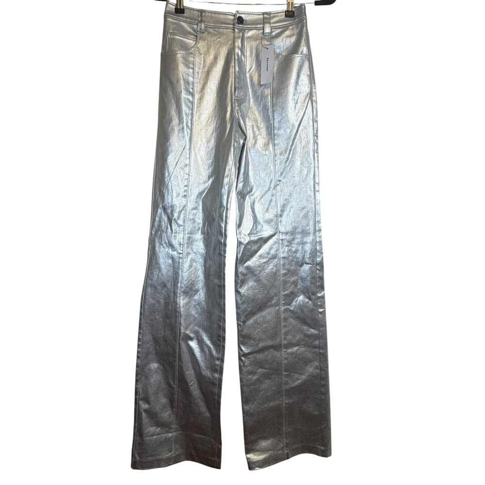 Cinq a Sept Foiled Francine Pant Silver Metallic Wide Leg High Rise ZP8517024Z 0
